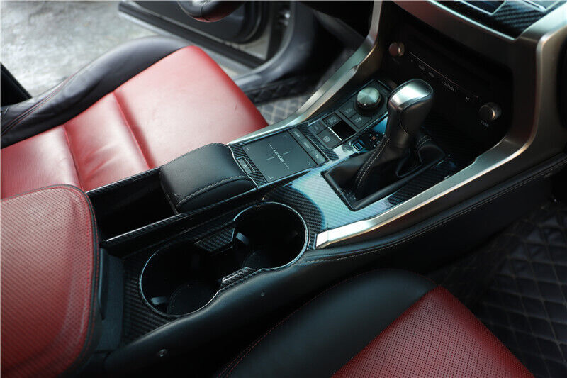 Console Gear Shift Water Cup Panel Trim 4X for Lexus NX 15-20 Black Carbon Fiber