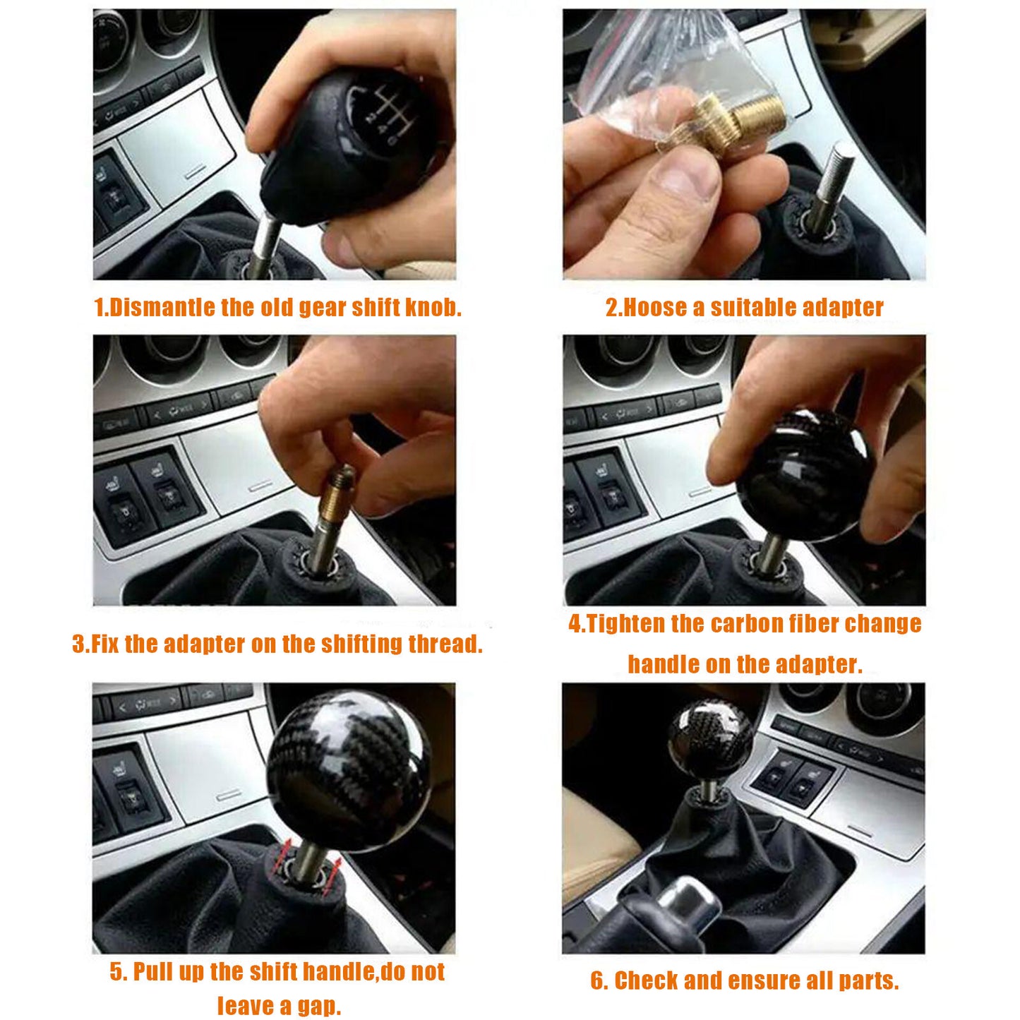 101579 With Adapters Black Round Carbon Pattern Shifter Head For Most CarsAU Q