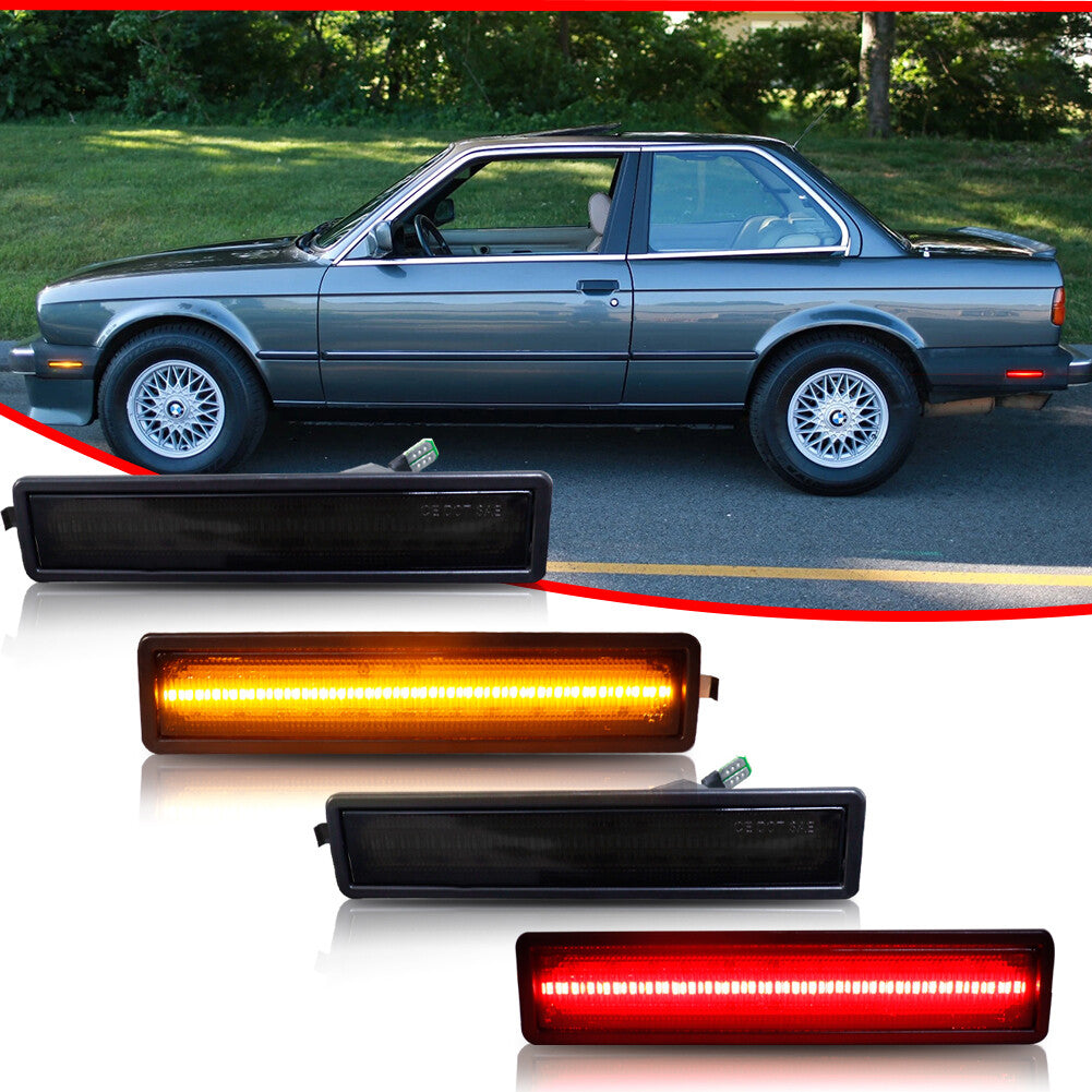 4pcs Smoked Lens Front + Rear Bumper Side Marker Lights for 84-91 for E30 3 - v