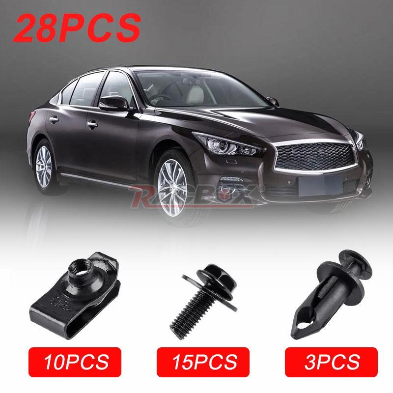 28Pcs Car Engine Splash Shield Body Bolts Screw Nuts Fender Bumper Clips Rivet