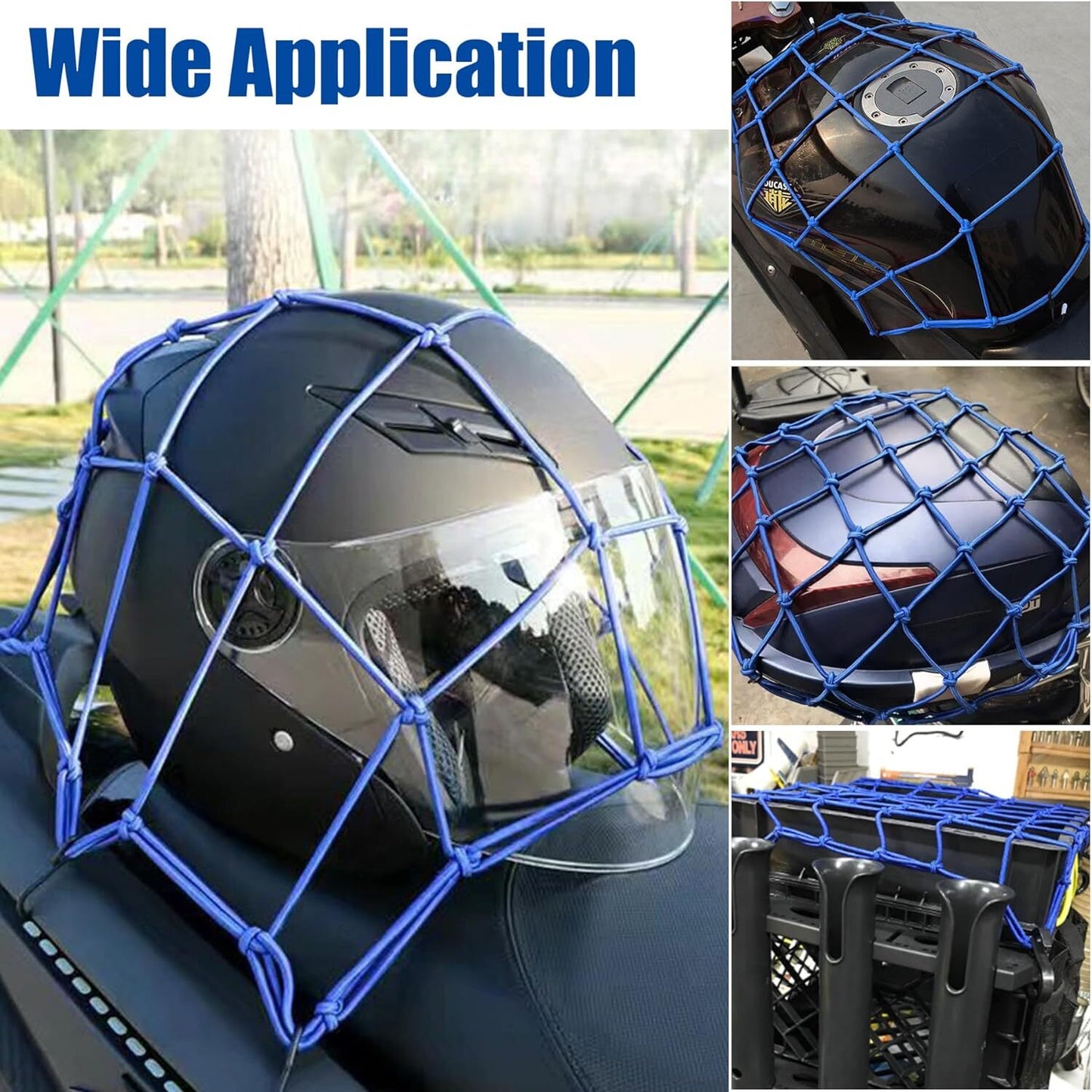 30*30CM Motorcycle Elasticated Luggage Cargo Net Strong Webbing Straps Tie Blue Q