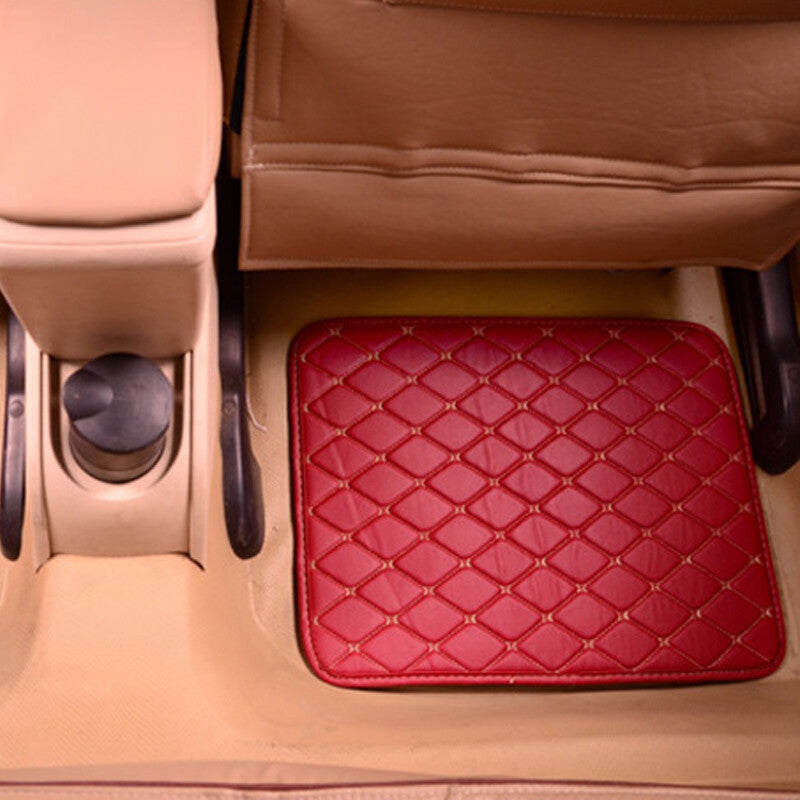 4pcs Red Leather Car Floor Mats, Quilted Design, Waterproof Lining, Durable n
