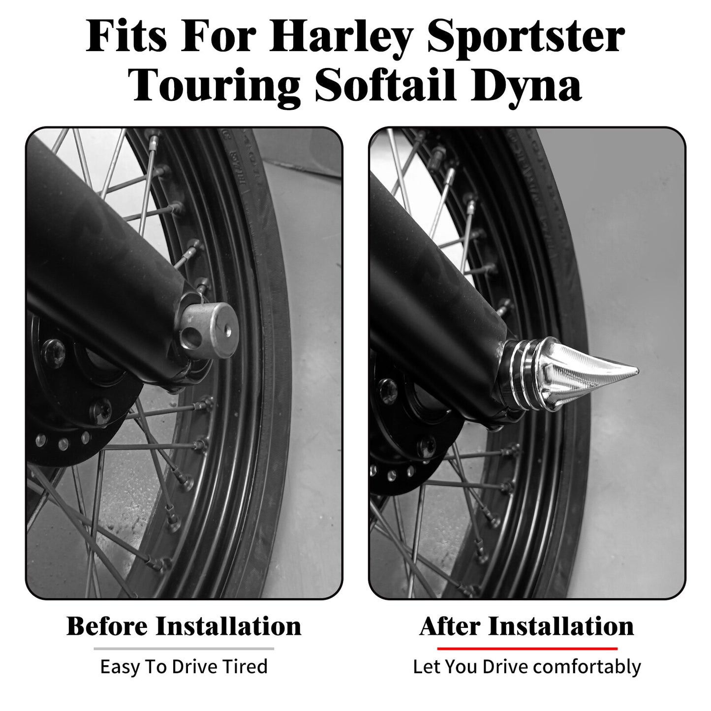 Chrome Twisted Spike Front Axle Nut Covers for Harley Touring Softail Dyna 08-24