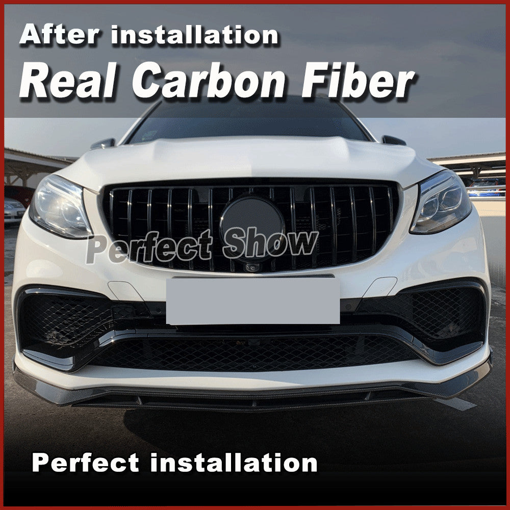 for Benz W166 C292 GLE63 2015-2018 REAL Carbon Front Bumper Lip Wing Spoiler
