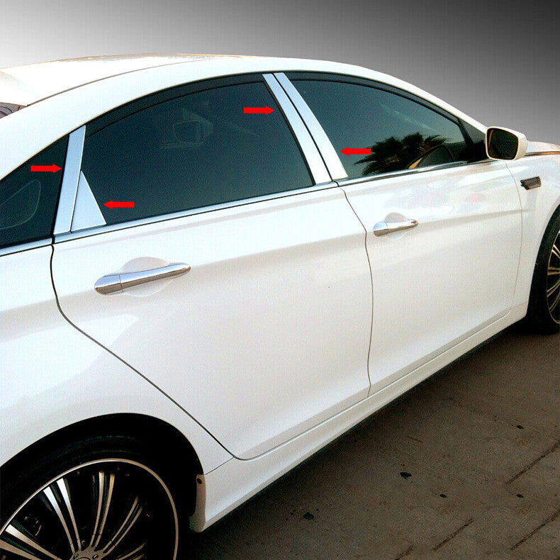 Chrome Pillar Posts for Hyundai Sonata 11-14 6pc Set Door Trim Mirror Cover Kit