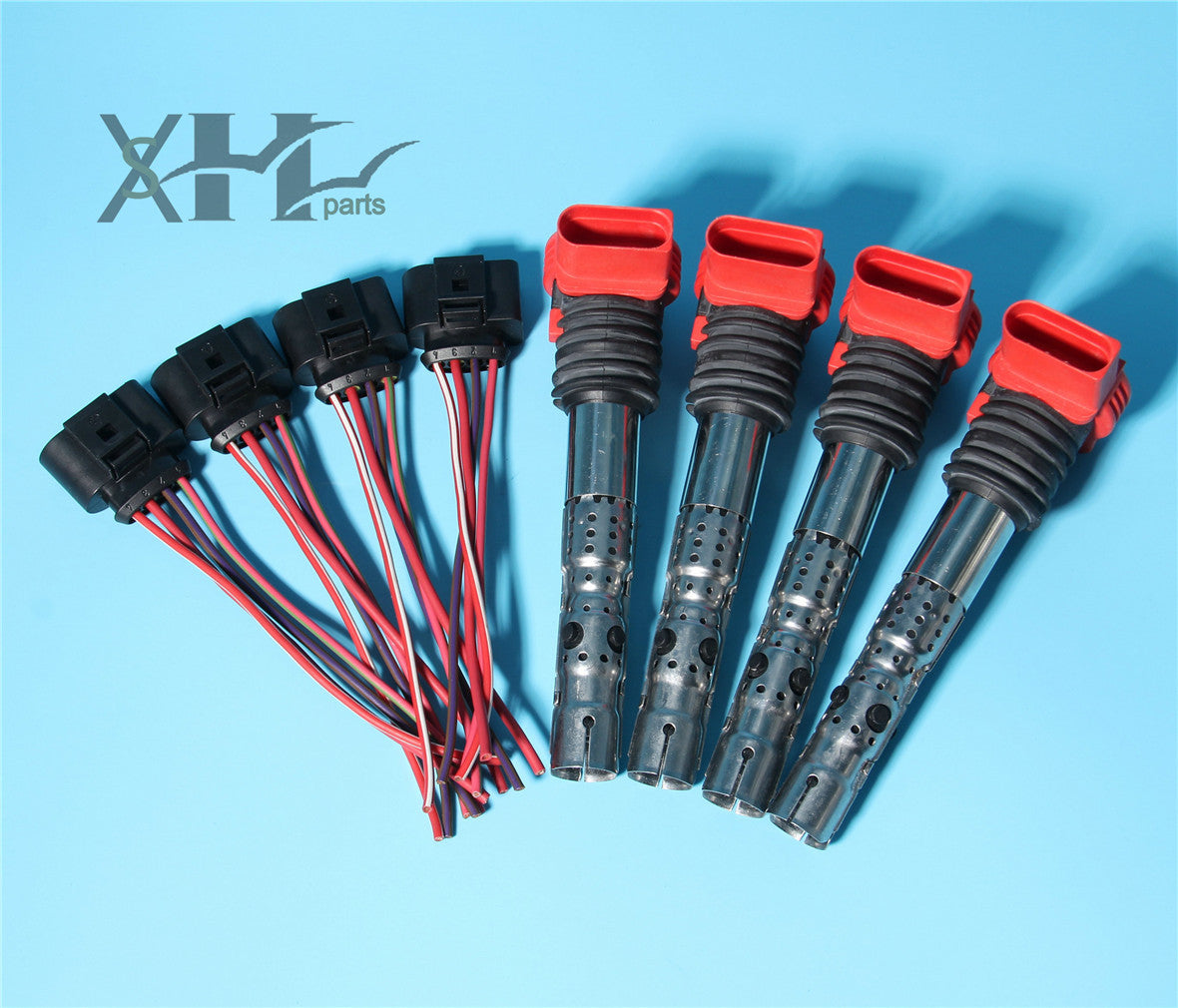 Brand new 4-piece red ignition coil and plug kit for Audi for A4 , B6, B7, for A6 , C5, for A8 , D3 3.0 V6