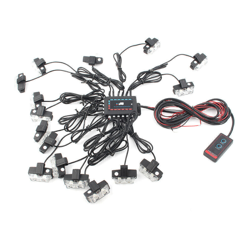 12V 16 LED Car Truck Emergency Warning Wireless Strobe Lights Bar Dash Grill Kit