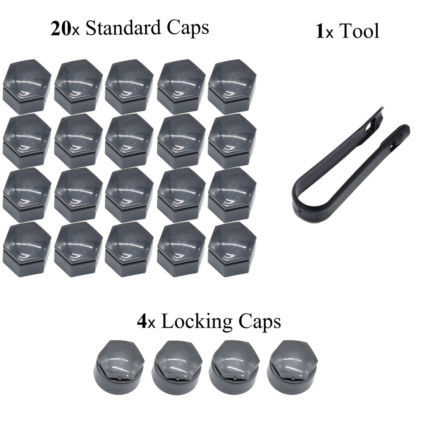 24pc 22mm Grey Wheel Nut Bolt Cover Caps Set Round w/ Puller for Holden Insignia