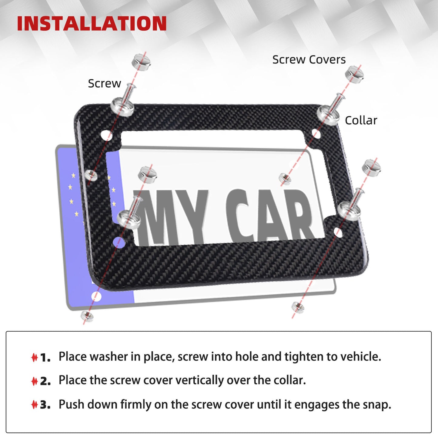 Real Carbon Fiber Motorcycle License Plate Frame With Screw Caps