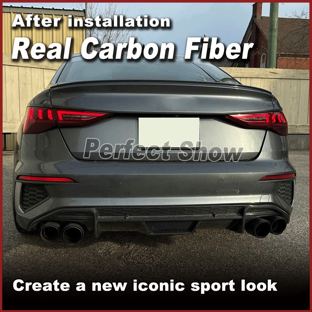 for Audi S3 8Y Sedan 2021-23 Real Carbon Fiber Rear Bumper Diffuser Lip Spoiler