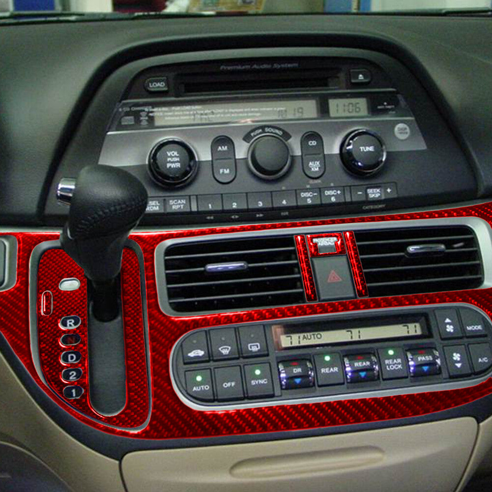 6x Red Carbon Fiber Automatic Control Panel Cover Trim for Honda Odyssey 2005-10