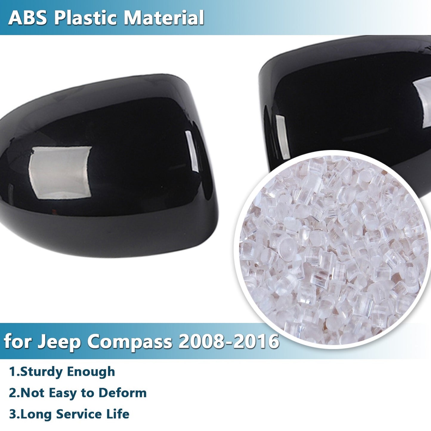 Black ABS Side Rearview Mirror Cover Shell Trim Cap for Jeep Compass 2008-2016