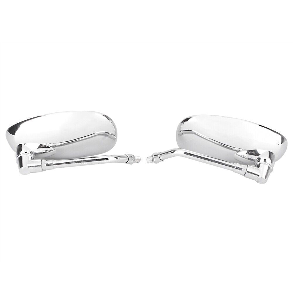 2x 10mm Chrome Thread Universal Rear View Mirrors Oval Side Mirrors Q