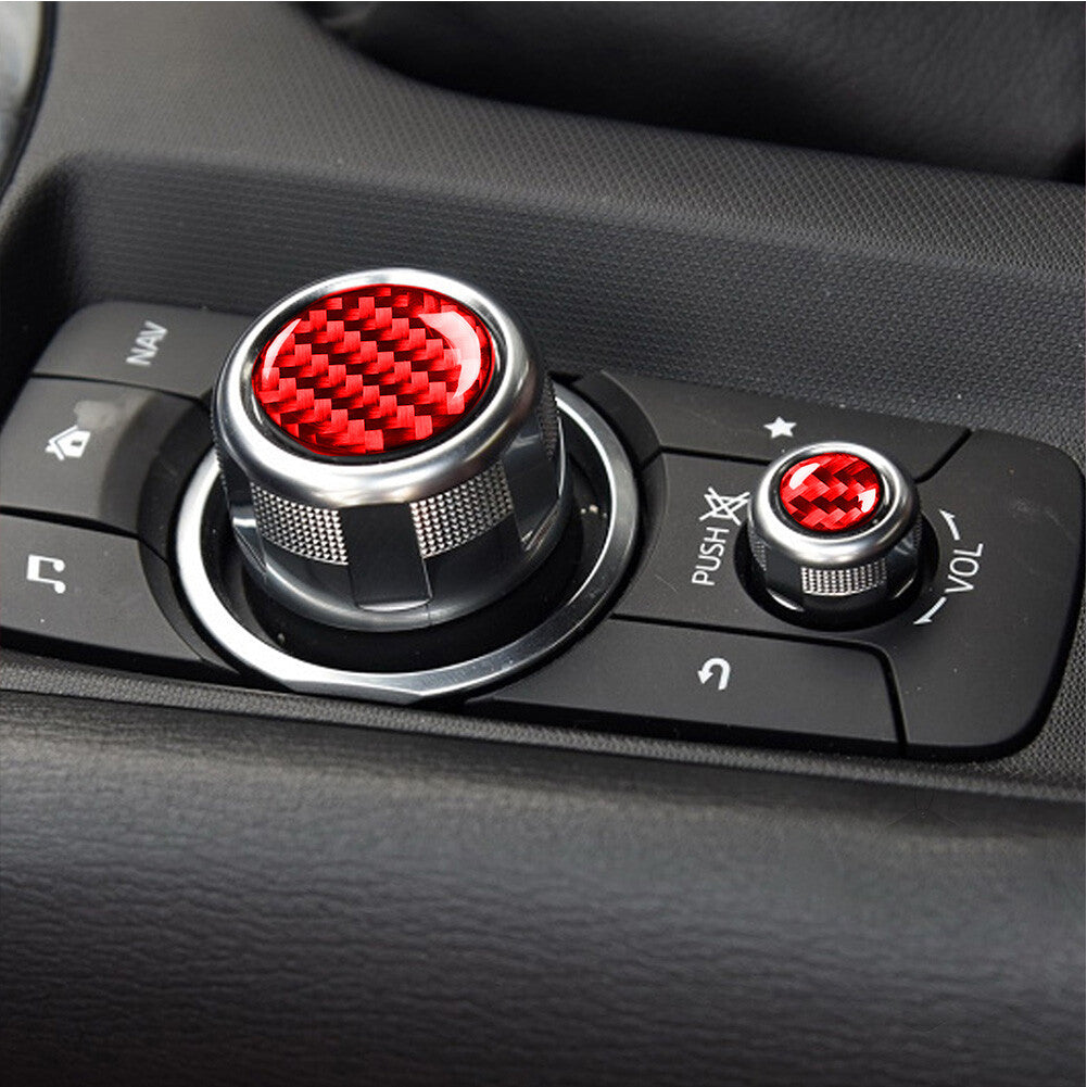 Red Carbon Fiber Console Multimedia Button Cover for Mazda MX-5 Miata 2016-2020