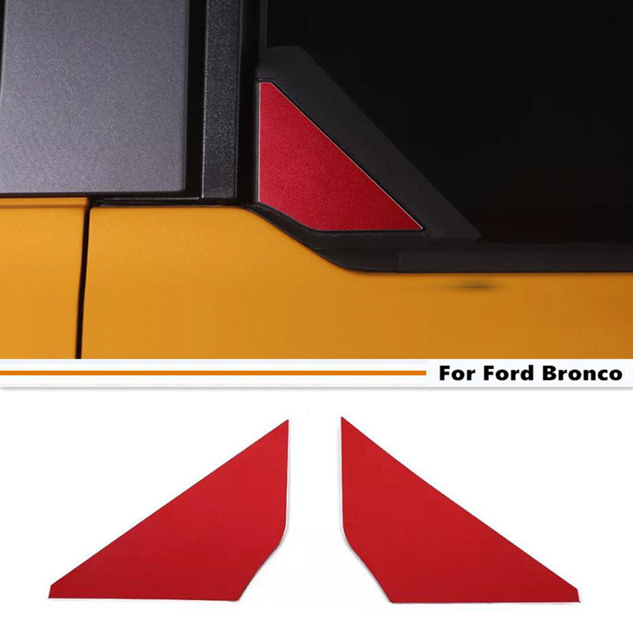 Red alloy rear door window triangular cover trim available on 2021-2024 for Ford for Mustang 4-door models.