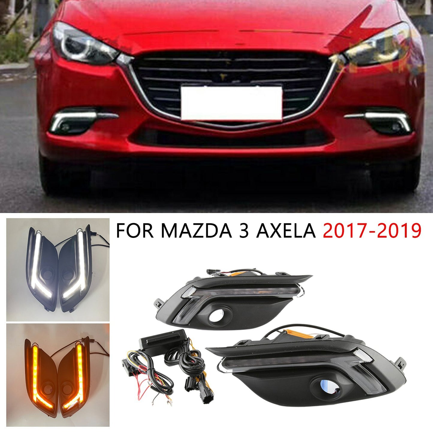 LED DRL Running Front Fog Lamps Turn Signal Lights for Mazda 3 Axela 2017-2019