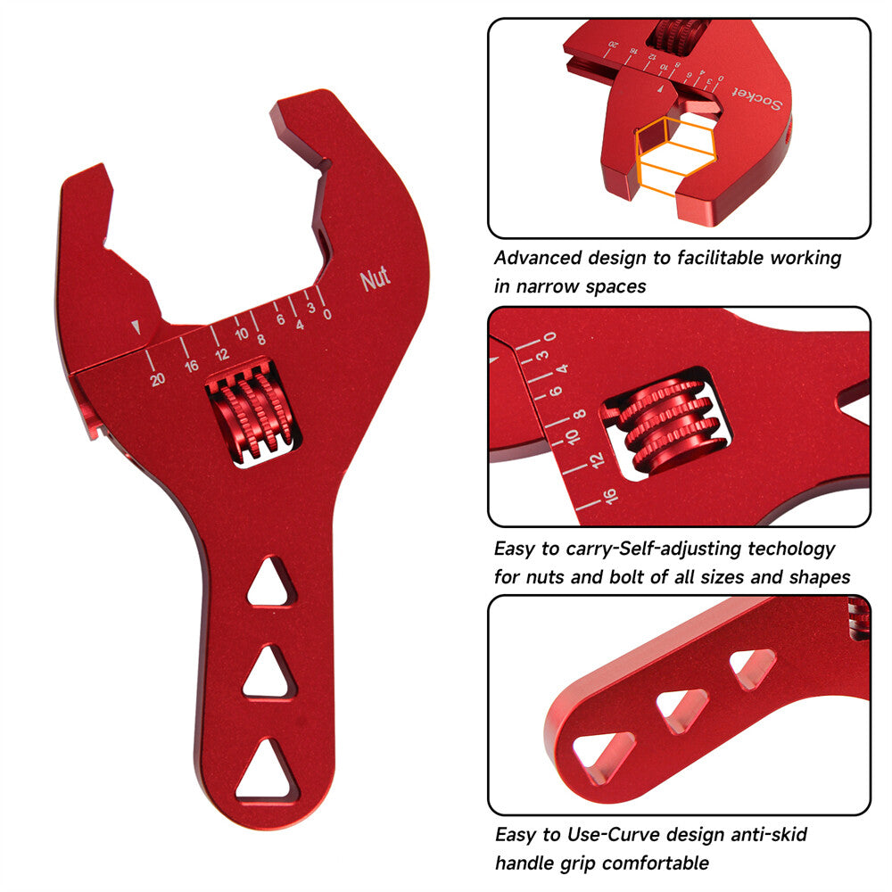 Adjustable AN Fitting Wrench 3AN-20AN Red Anodized Short Tools Spanner