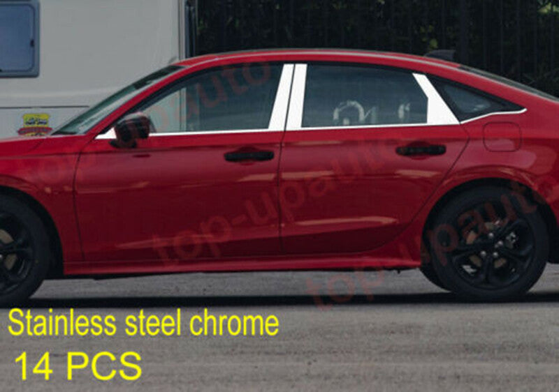 for Honda for Civic 2022-2023 Chrome bottom+Pillar Window Molding Strip Cover Trim