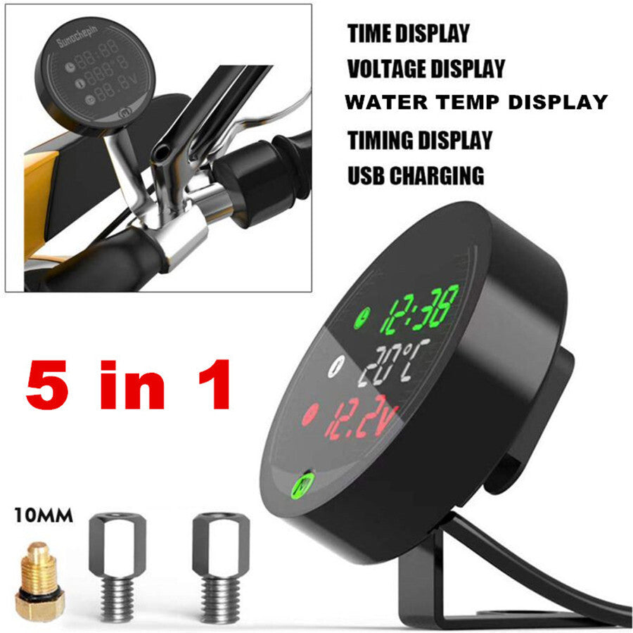 5 IN 1 Motorcycle Water Temperature Hour Counter Meter With 22mm Sensor Adapter Q
