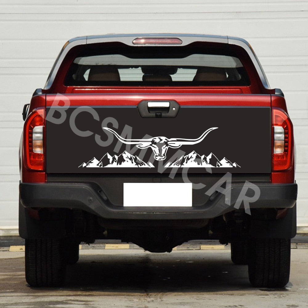 Car Rear Trunk Window Vinyl Decal Bull Head Mountain Graphics Sticker Trim