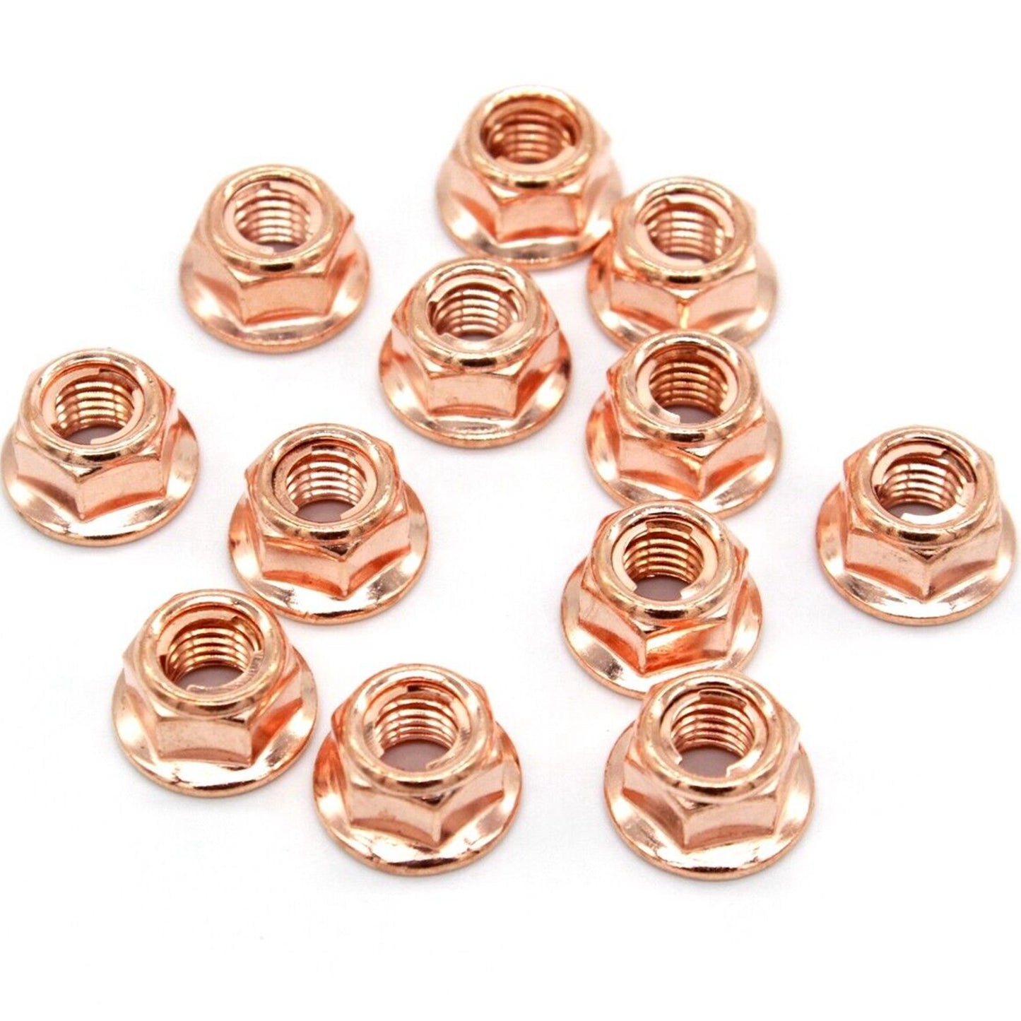 8mm M8x1.25 Exhaust Manifold Lock Nut Set of 12 Nuts Copper Plated