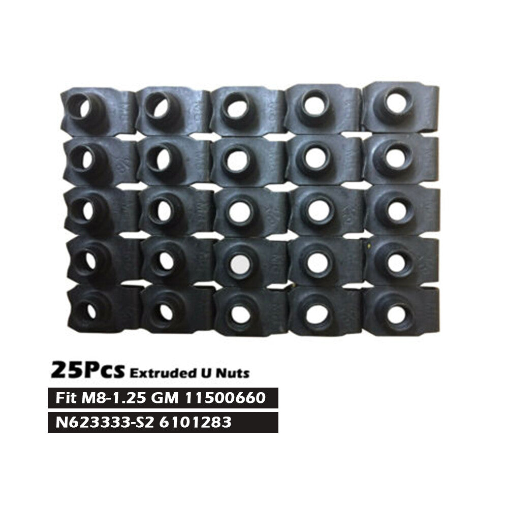 25 Pcs Extruded U Nuts Replacement M8-1.25 Screw Size Fit GM 11500660 6101283