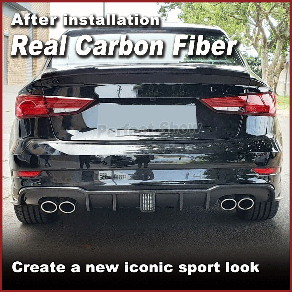 for Audi A3 Sline S3 Sedan 2017-20 REAL CARBON Rear Bumper Diffuser Lip W/Light