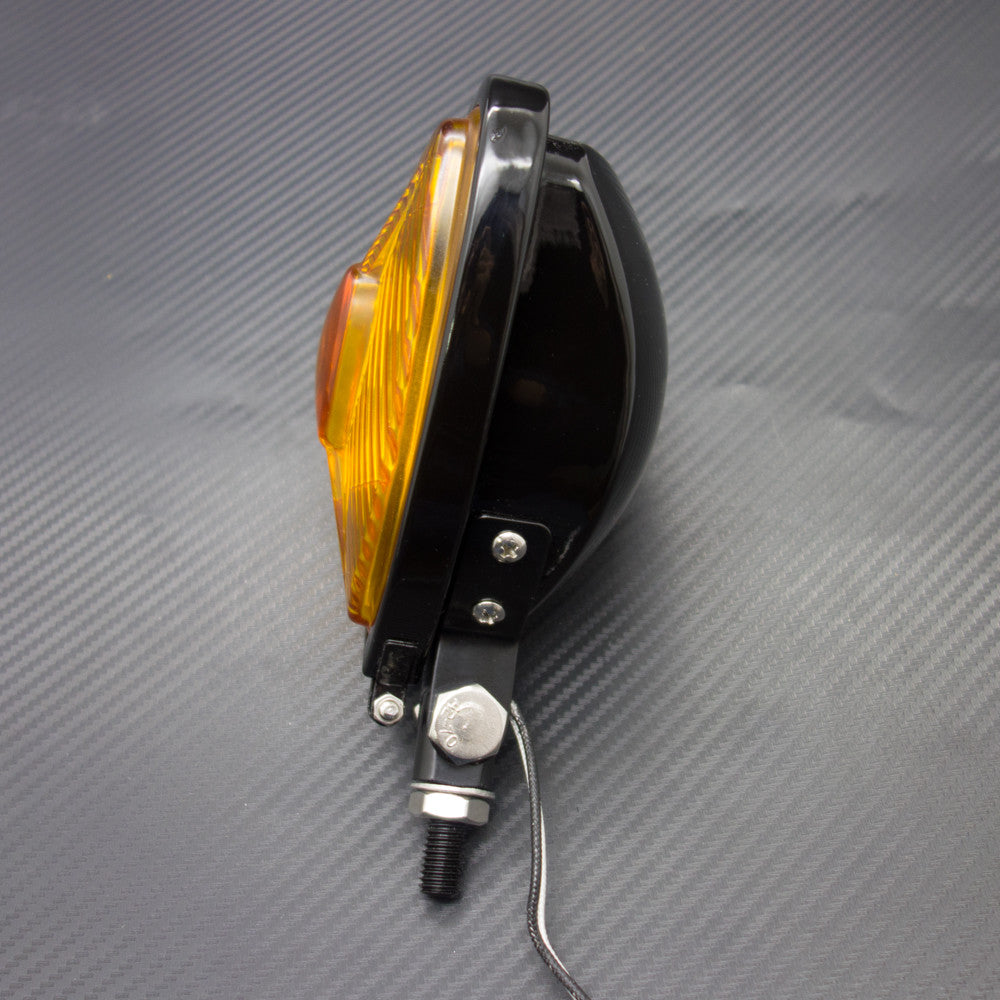 New Motorcycle Black Triangle Headlight Lamp Flat Back for Harley Chopper Bobber Q