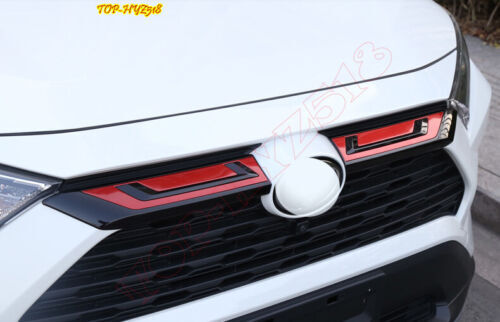 for Toyota RAV4 2019-2023 ABS Red+Black Front Grille Grill Stripes Cover Trim 2P