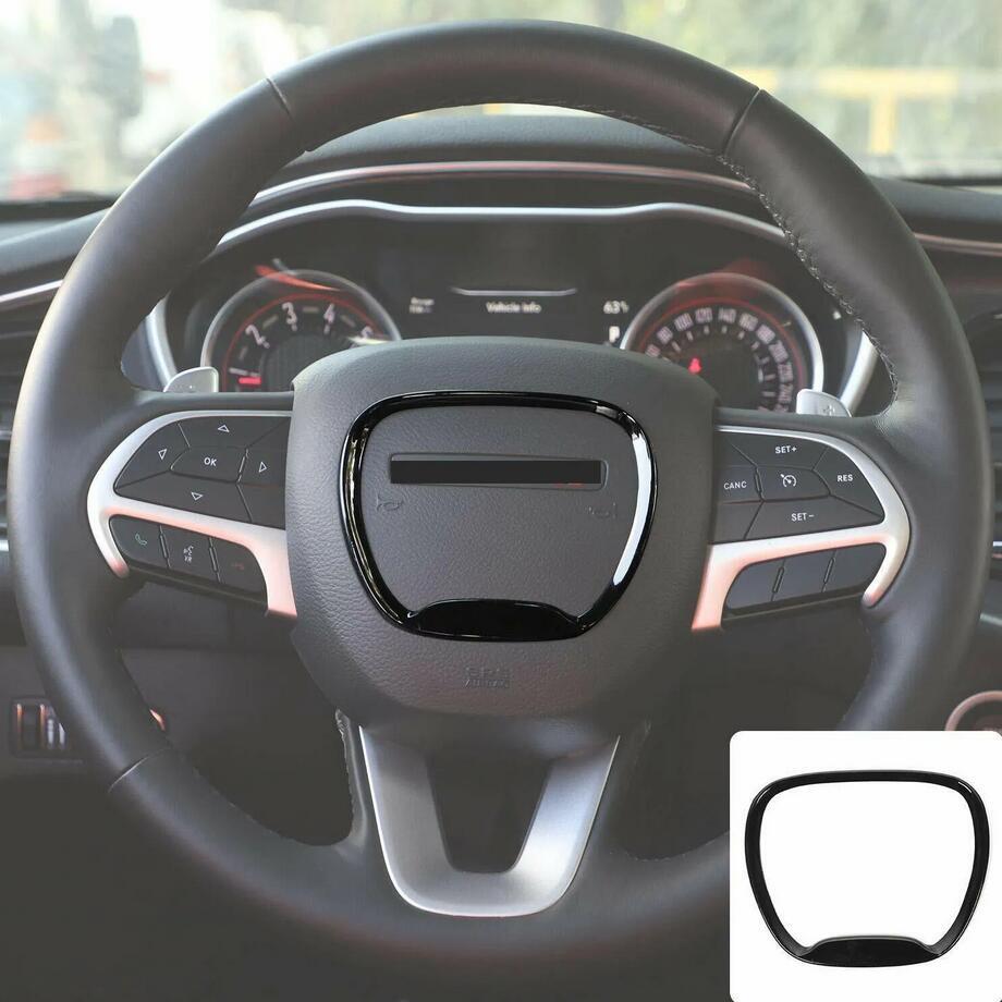For 2014-2024 for Dodge Durango Gloss Black Interior Steering Wheel Ring Cover Trim v