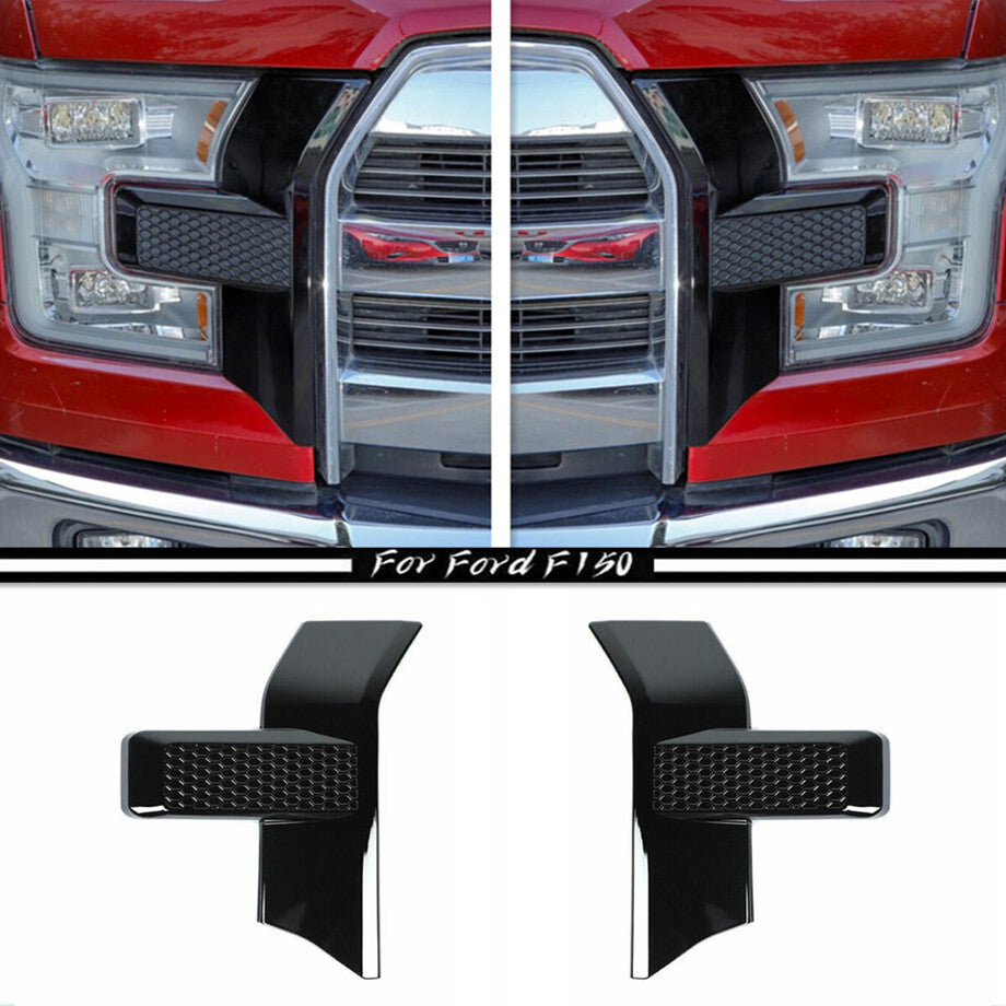Gloss black front bumper, headlights, and grille trim cover available for 15-20 for Ford F150