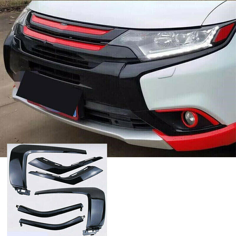 for Mitsubishi Outlander 2016-21 Black ABS Front Bumper Moulding Trim Replace 6x