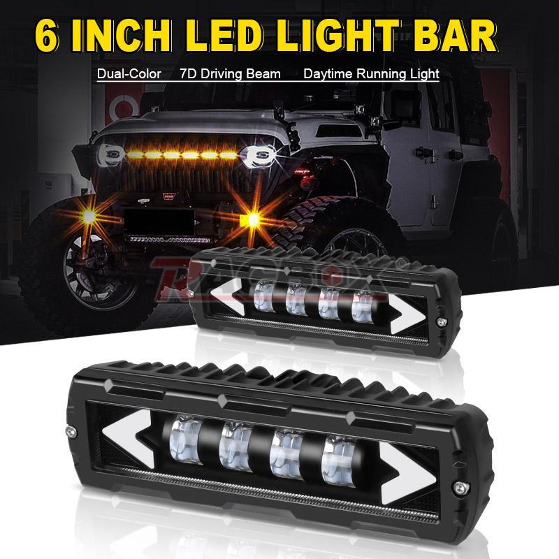 6 LED Driving Light Bar Work Fog DRL Amber/White Dual Color Offroad SUV ATV