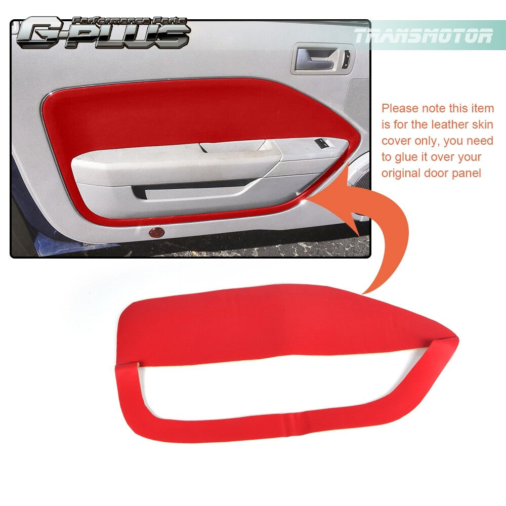 Fits 05-09 for Mustang Red 2 Piece Leather Door Panel Insert Card Set - v