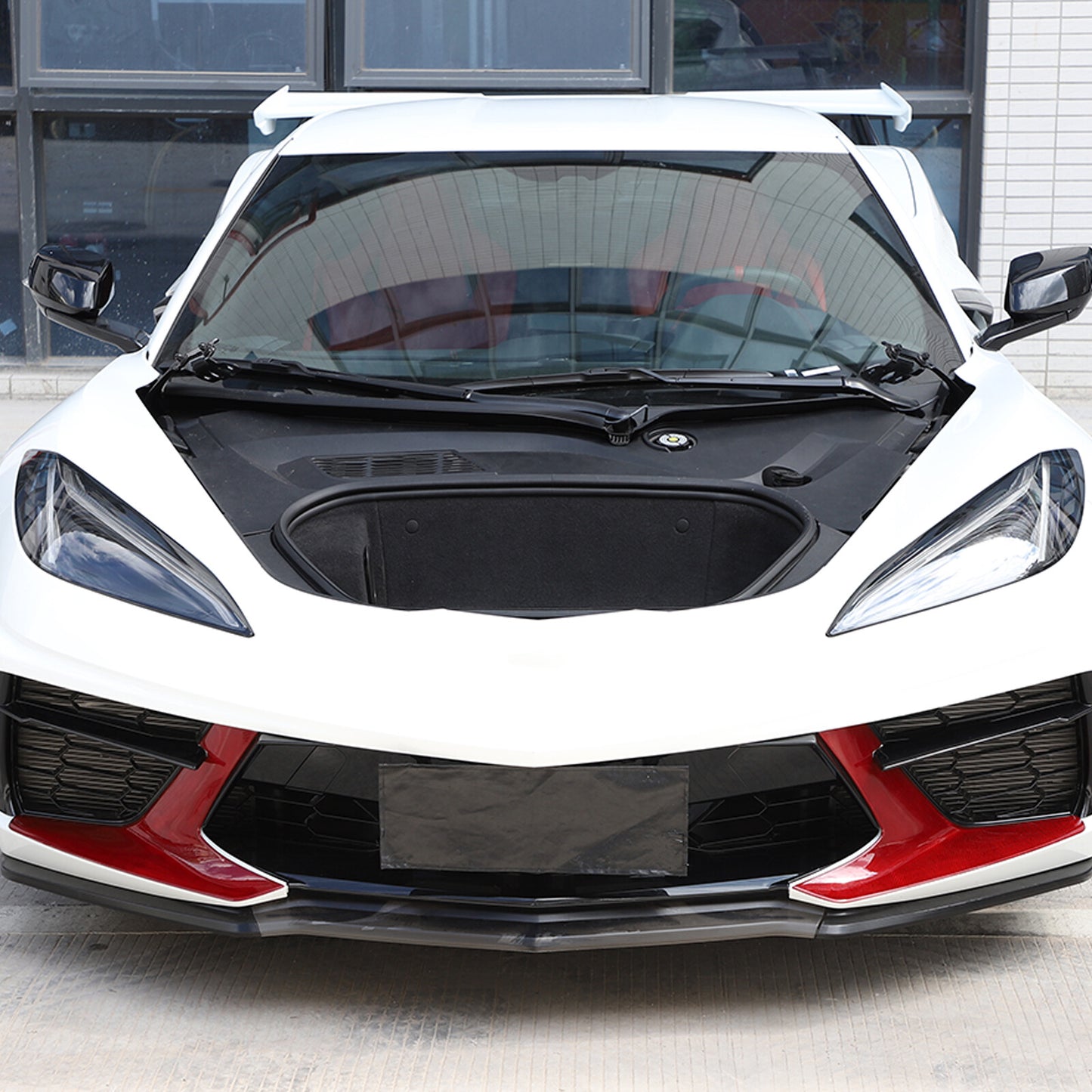 Red carbon fiber front bumper guard cover trim for Corvette C8 20-24