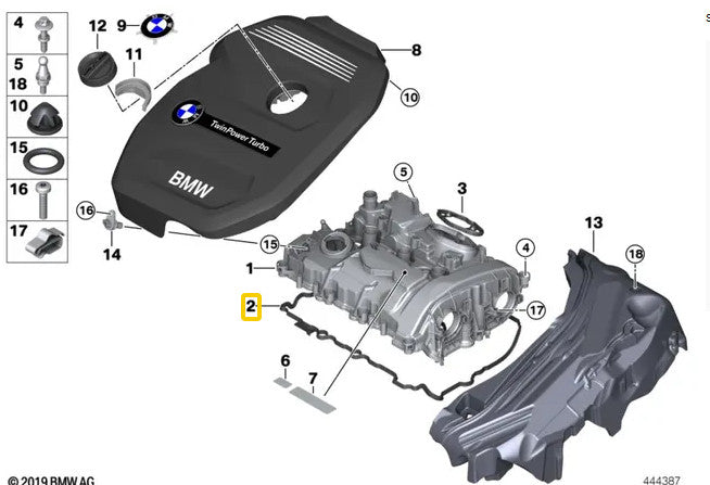 Engine valve cover gaskets suitable for F20, F22, F30, F32, F48, 118i, 218i, 318i, 418i, X1, X2- n