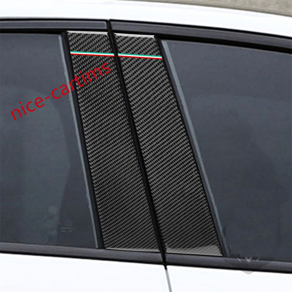 6¡ÁSoft Carbon Fiber Window Pillar Posts Panel Trim for Alfa Romeo Giulia 2017-21