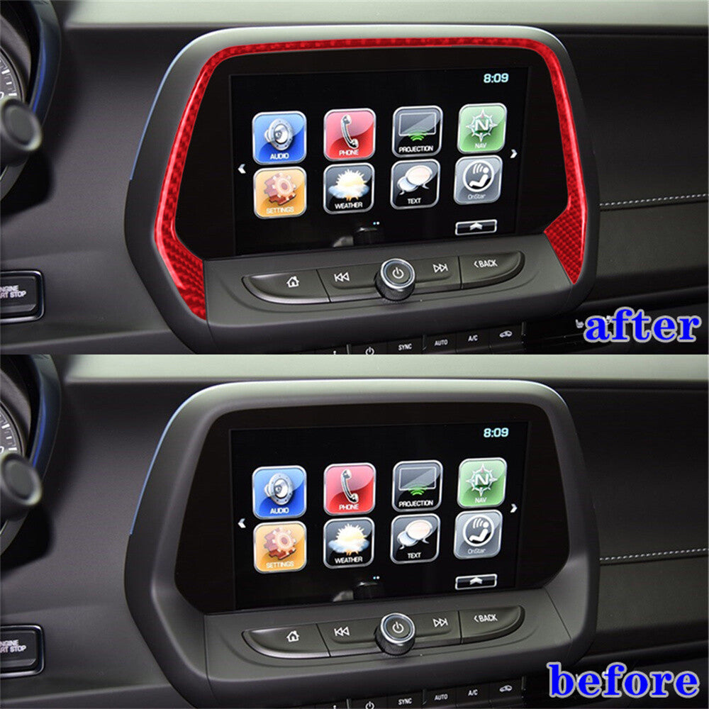 Red Carbon Fiber 8inch Screen Navigation Upper Trim for Chevrolet Camaro 2016-23
