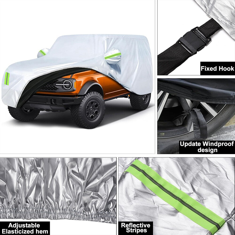 Car Full Cover Waterproof Snowproof Car Protector for Ford Bronco 2 Door Silver