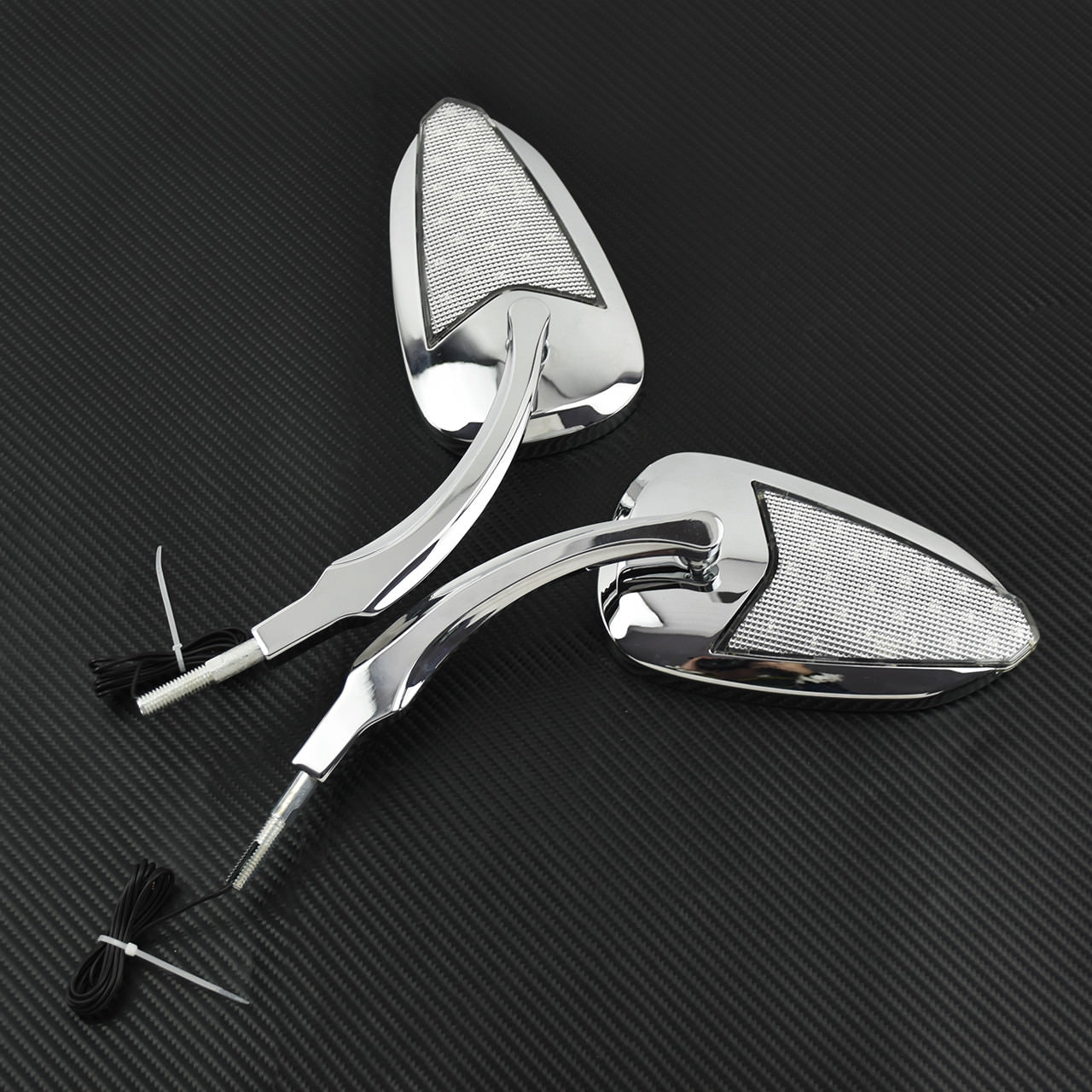 Motorcycle Mirror w/ Built-in LED Turn Signal Fit for Harley Touring Dyna Chrome Q