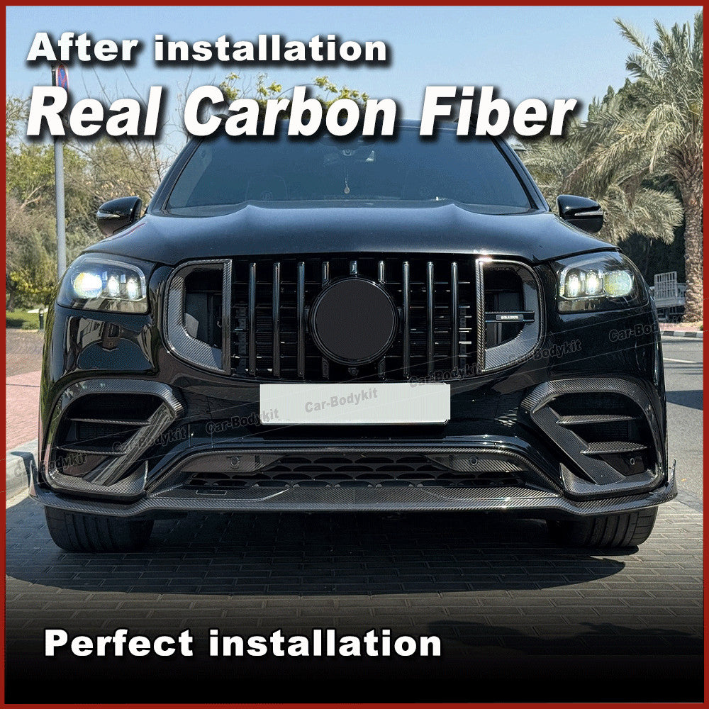 for Benz X167 GLS63 2021-2025 REAL CARBON Front Lamp Grill Air Vent Covers Trim