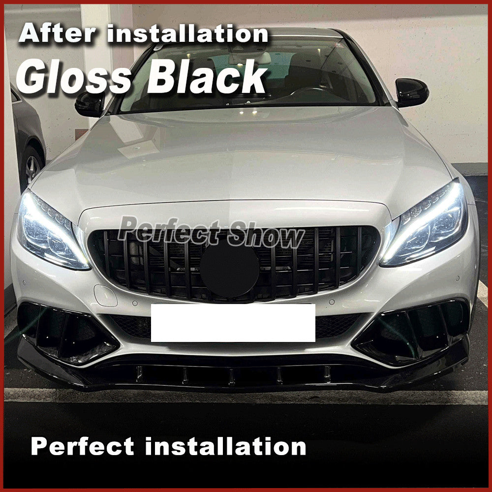 for Benz W205 C250 C300 C43 Gloss Black Front Bumper Grill Fog Air Vent Covers