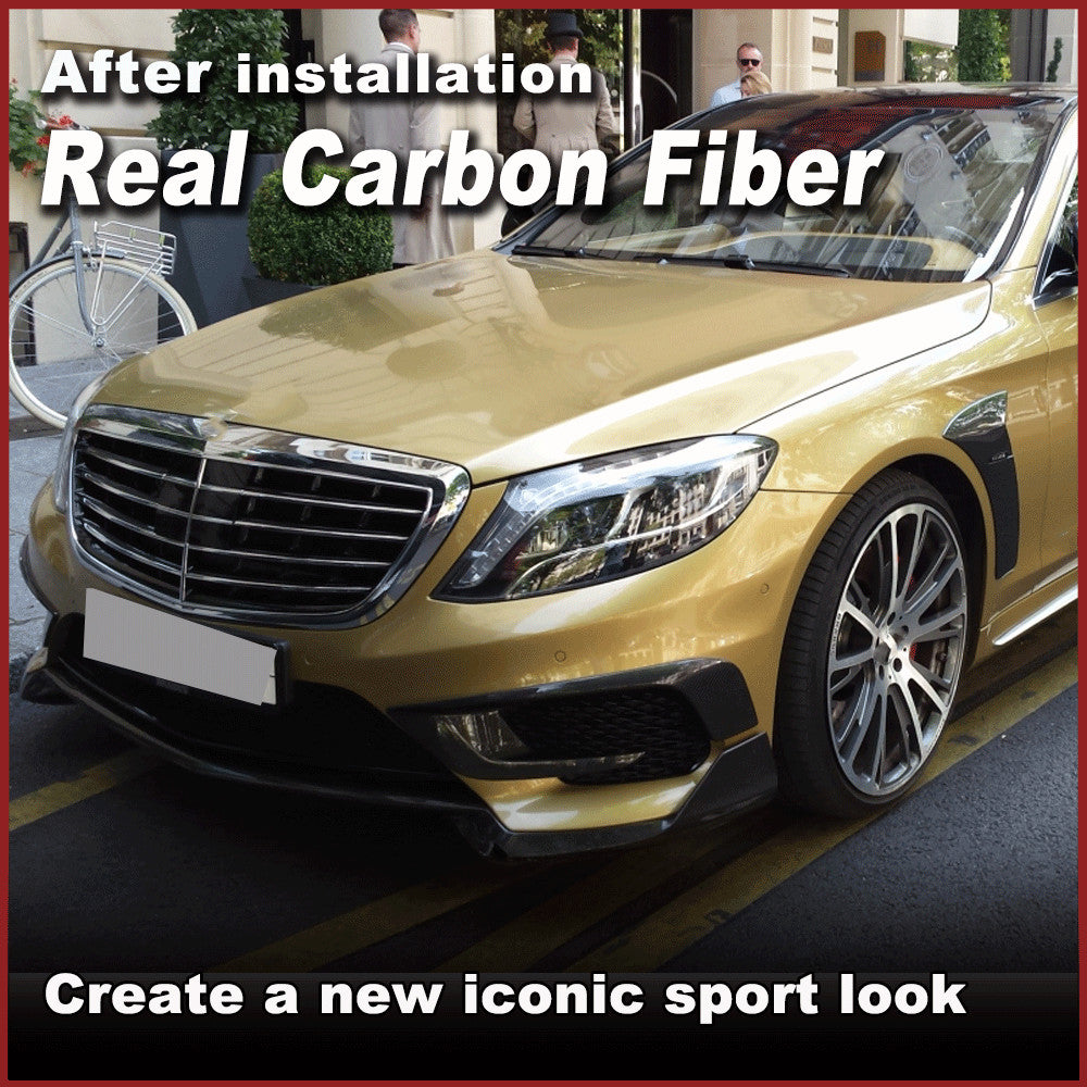 for Benz W222 S63 2014-17 REAL CARBON Front Bumper Fins Air Vent Covers Trim