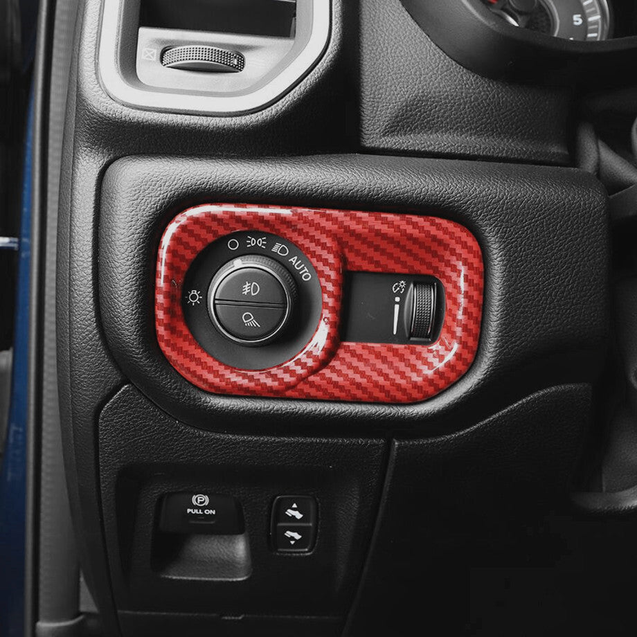 Car Headlight Switch Cover Trim for Dodge for RAM 1500 19-24 Accessories Red Carbon v