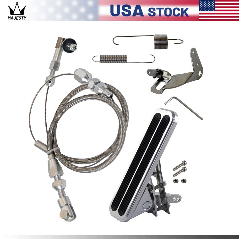 Floor Mount Gas Pedal + 36 Stainless Throttle Cable Bracket Spring Kit for Chevy
