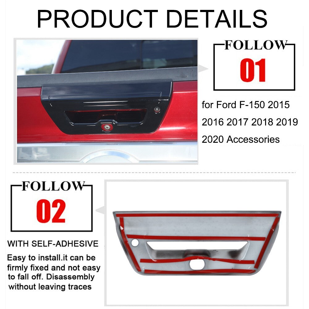 Black Tailgate Door Grab Handle Cover Trim Decor Bezel for Ford F150 2015-2020