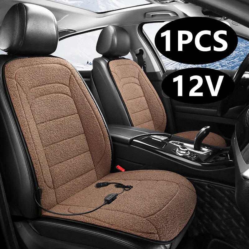 12V Car Heated for Seat Cushion Cover Winter Warmer Heating Pad Mat Lamb Wool Brown