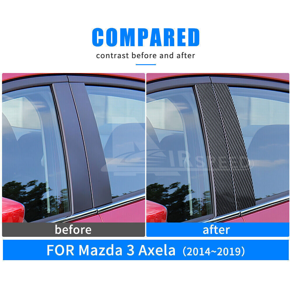 for Mazda 3 Axela 2014-19 Carbon Fiber Style Pillar Posts Door Window Strip Trim