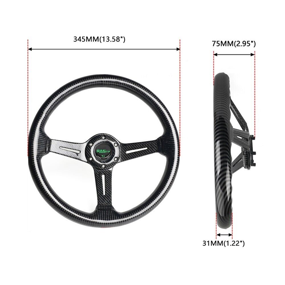 14inch/345mm 6 Bolt Universal Real Carbon Fiber Racing Steering Wheel Deep Dish