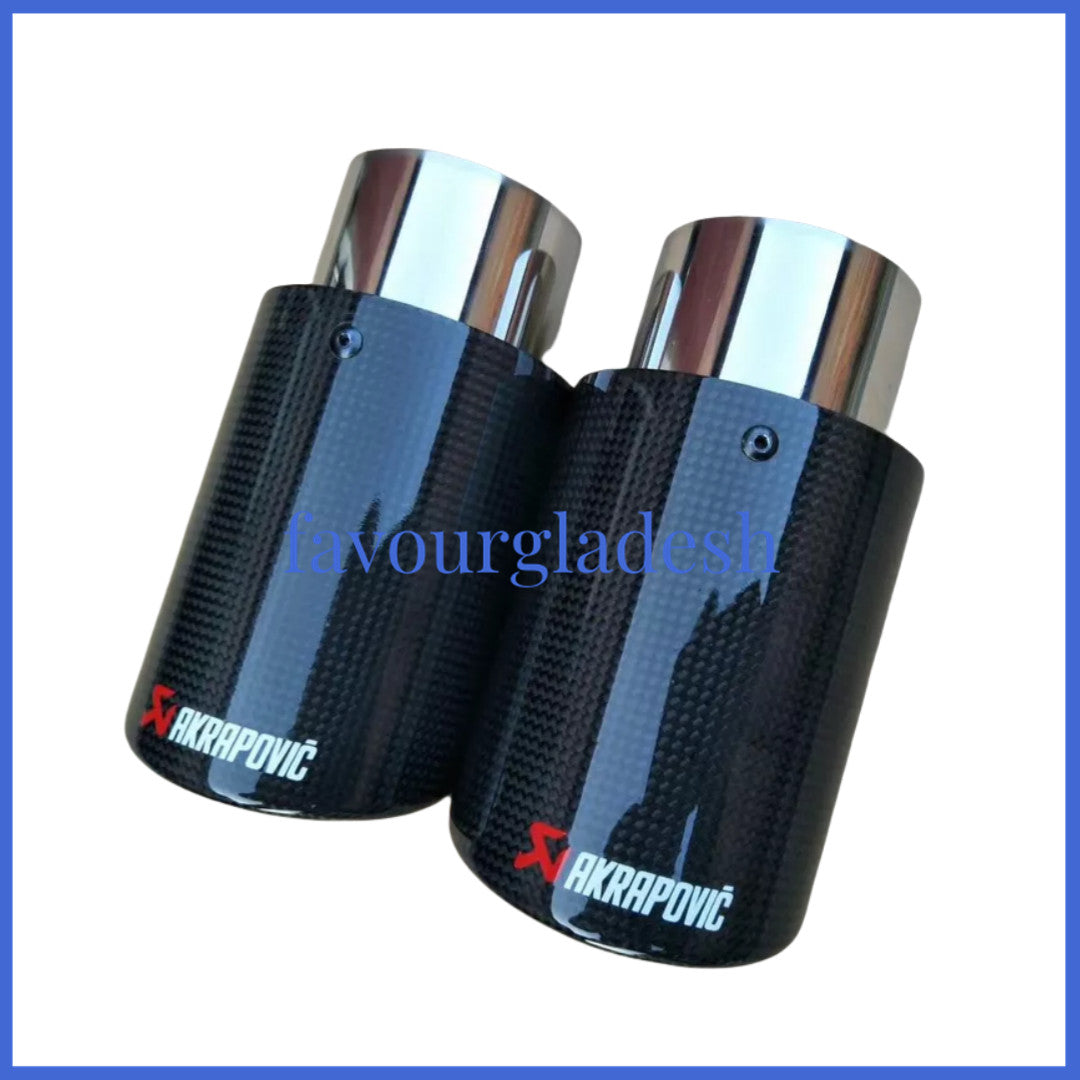 2Universal Akrapovic Glossy Carbon Fiber Exhaust Muffler tip Tail pipe 63-89mm